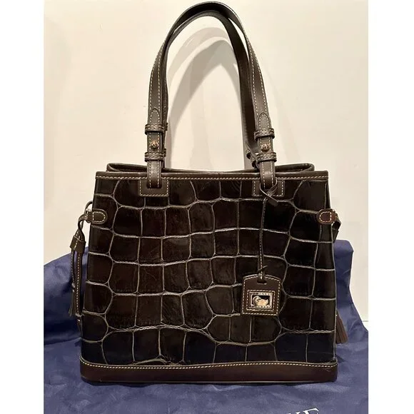 Dooney & Bourke Croc Embossed Double Strap Tassel Shoulder Bag Keychain Dust Bag - Picture 6 of 16